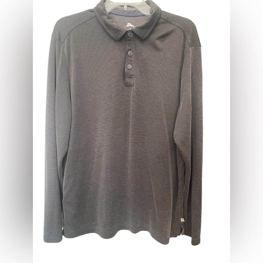 Tommy Bahama men’s Size Large Gray Long Sleeve polo pullover logo Coastal resort